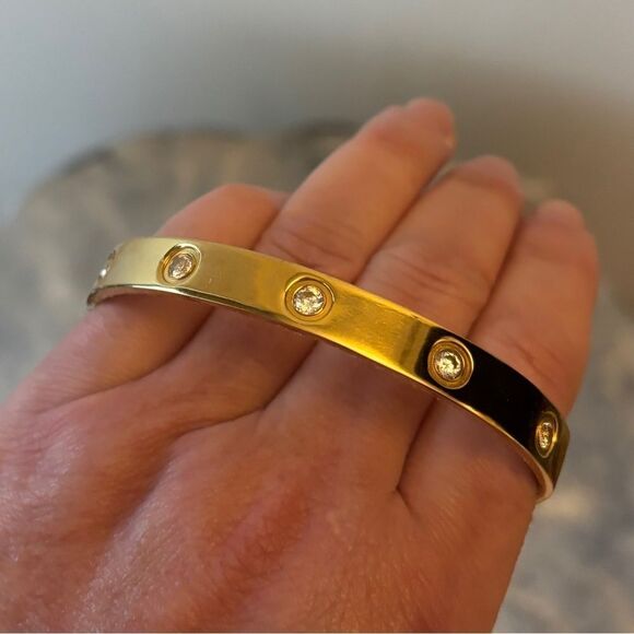 Designer inspired stainless steel bracelet with 14k plating & cubic zirconia - Picture 7 of 8